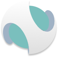 Le logo d'INNoVA, un cercle sarcelle sur lequel s'étend une flèche blanche fluide.